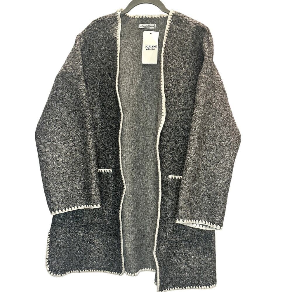 Loriane Collection – Open Front Textured Cardigan – Grey – One Size
